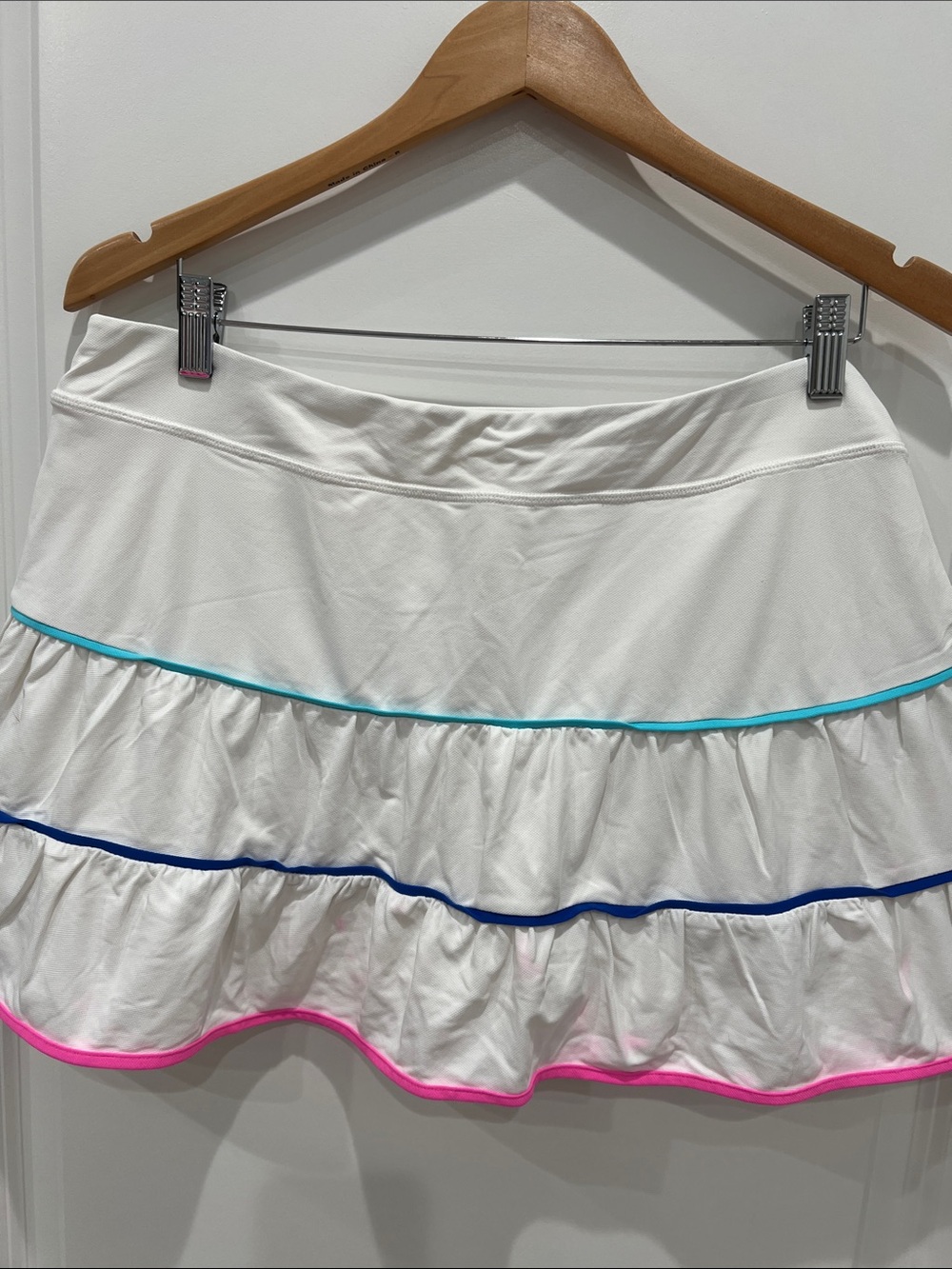 Lilly Pulitzer White Ruffle Skater Skirt with Pink, Blue & Teal Trim